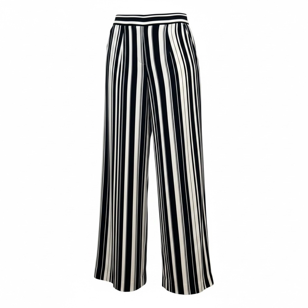 NWT Black Label by Chicos Striped Wide Leg Pants Black White Size 1.5/10 Office